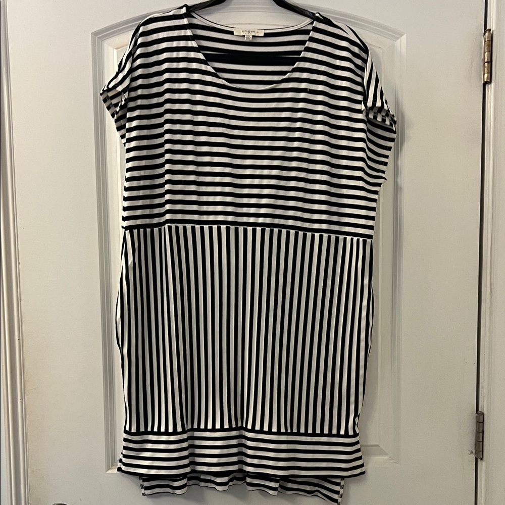 Umgee Black and White Striped Dress with pockets